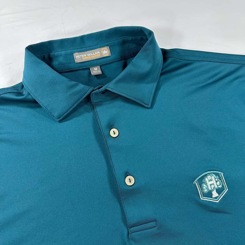 Peter Millar Summer Comfort Polo Mens Medium Teal Golf Rich Harvest Performance
